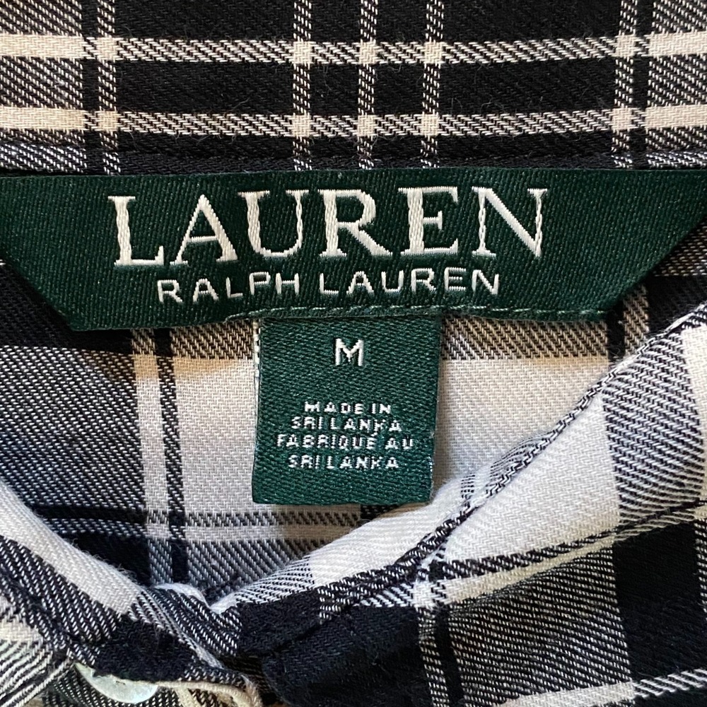 Lauren Ralph Lauren Plaid Blouse Womens SZ M‎ Bell Sleeve Black White Preppy - Picture 12 of 15